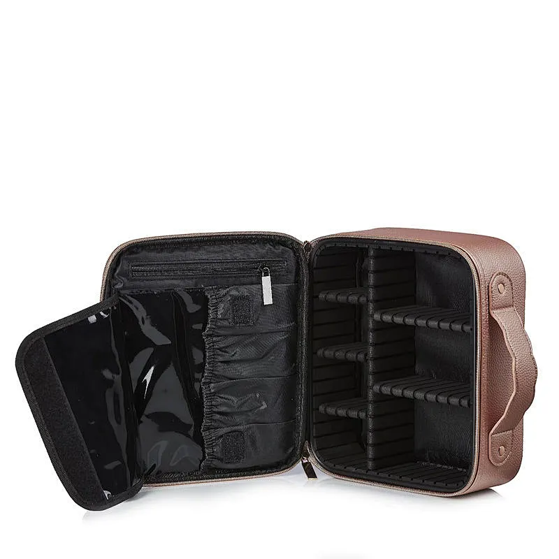 Leather Cosmetic Train Case with EVA Adjustable Dividers PU Makeup Bag Travel Cosmetic Bag for Women