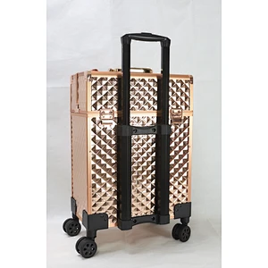 Lockable Professional Makeup Rolling Trolley Organizer Case Aluminum Makeup Case Rolling Makeup Case