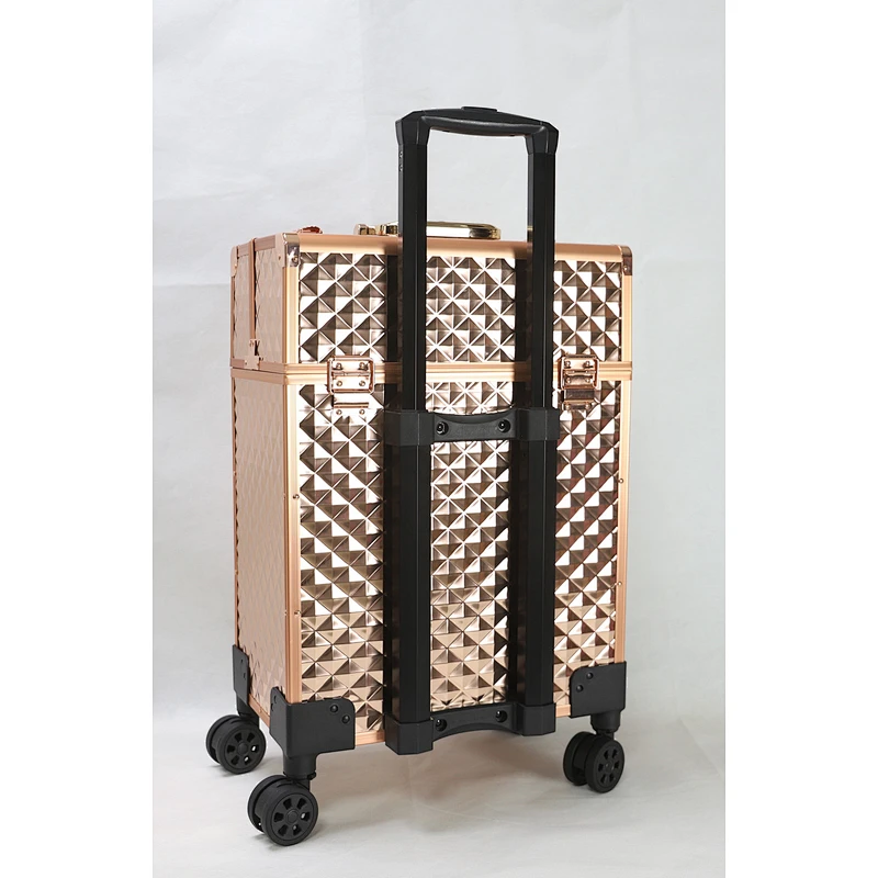 Lockable Professional Makeup Rolling Trolley Organizer Case Aluminum Makeup Case Rolling Makeup Case