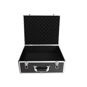 Portable Aluminum Hard Case Tool Box Large Black Mens Tool Case Metal Carrying Case