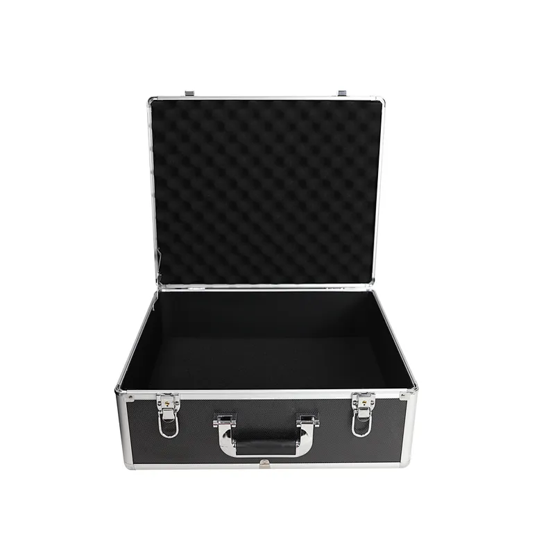 Portable Aluminum Hard Case Tool Box Large Black Mens Tool Case Metal Carrying Case
