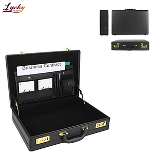 Expandable PU Leather Briefcase Black Attache Case Dual Combination Locks