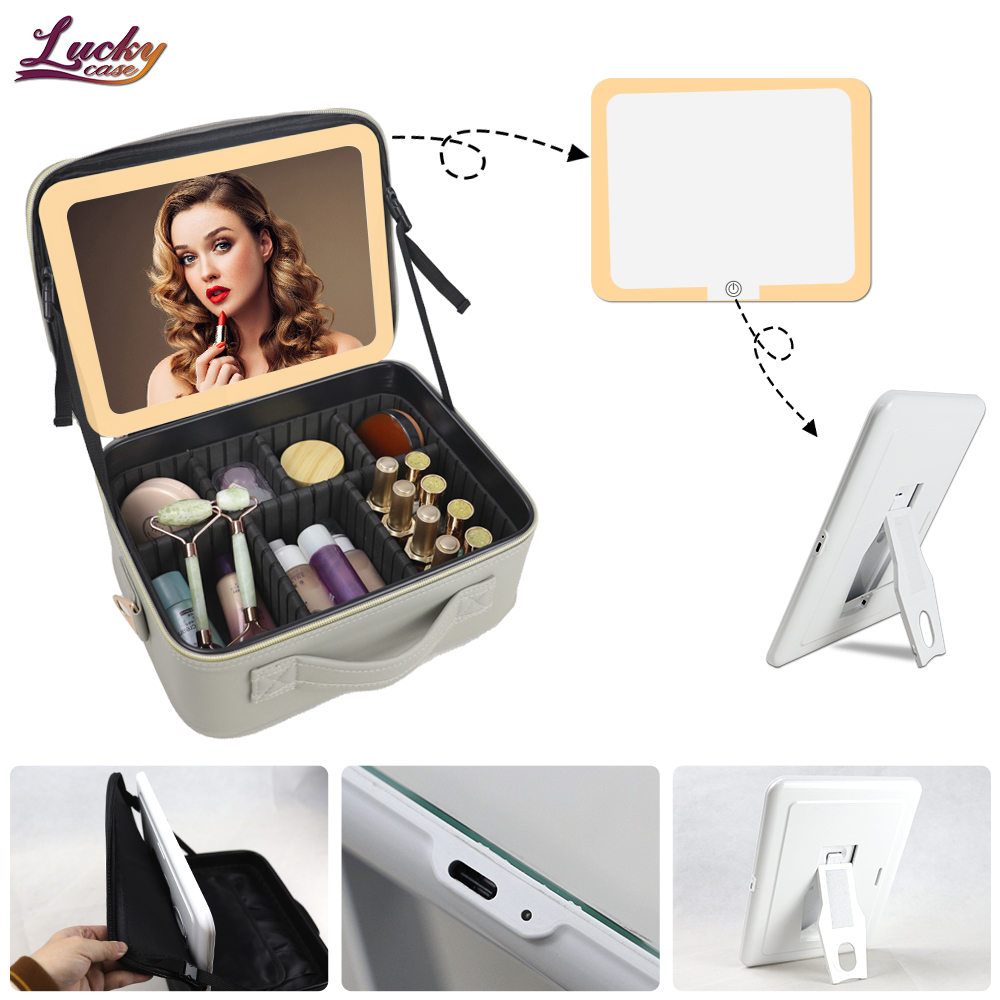 pu makeup bag with mirror