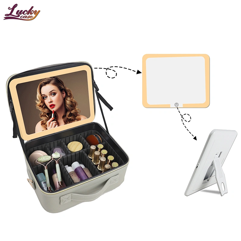 Portable Cosmetic Bag With Removable LED Lights Makeup Bag with Mirror