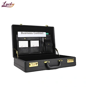 Expandable PU Leather Briefcase Black Attache Case Dual Combination Locks
