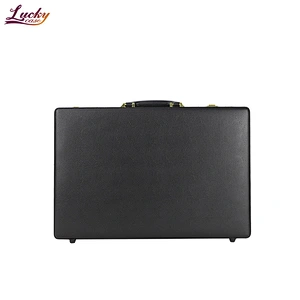 Expandable PU Leather Briefcase Black Attache Case Dual Combination Locks