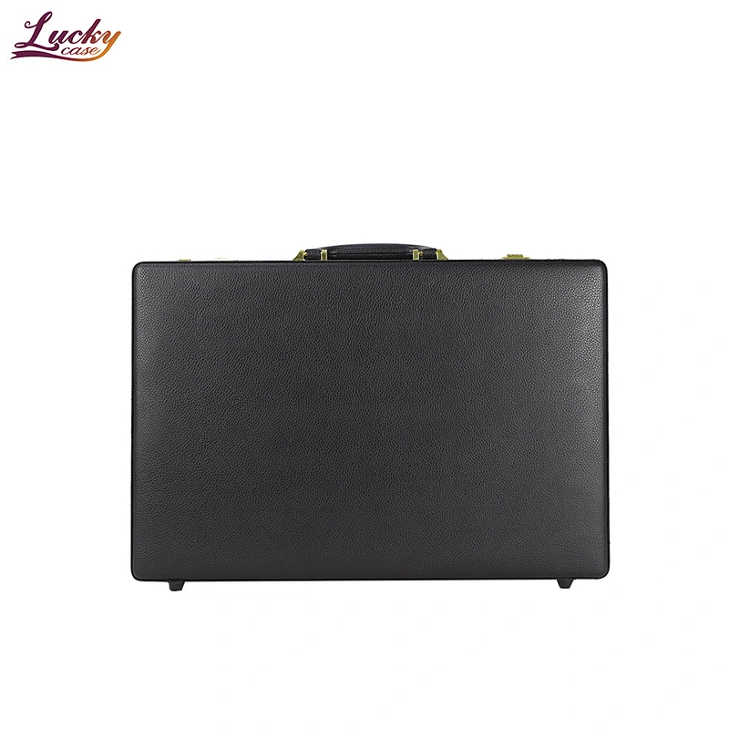 Expandable PU Leather Briefcase Black Attache Case Dual Combination Locks