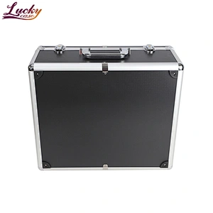 Portable Aluminum Hard Case Tool Box Large Black Mens Tool Case Metal Carrying Case