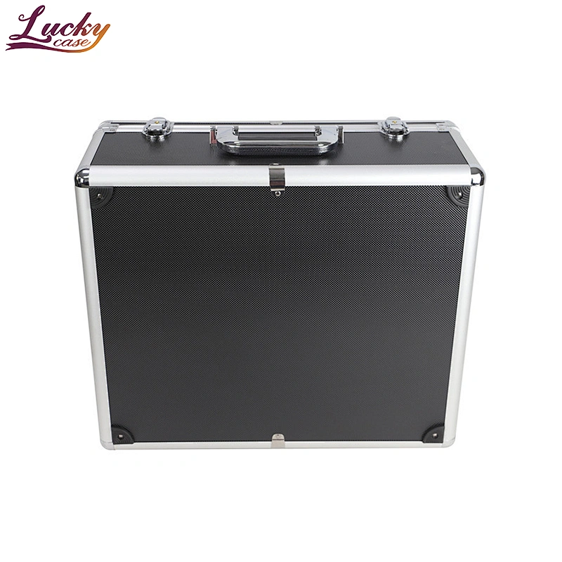Portable Aluminum Hard Case Tool Box Large Black Mens Tool Case Metal Carrying Case