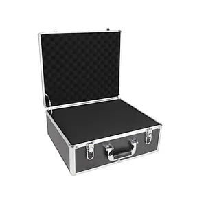 Portable Aluminum Hard Case Tool Box Large Black Mens Tool Case Metal Carrying Case
