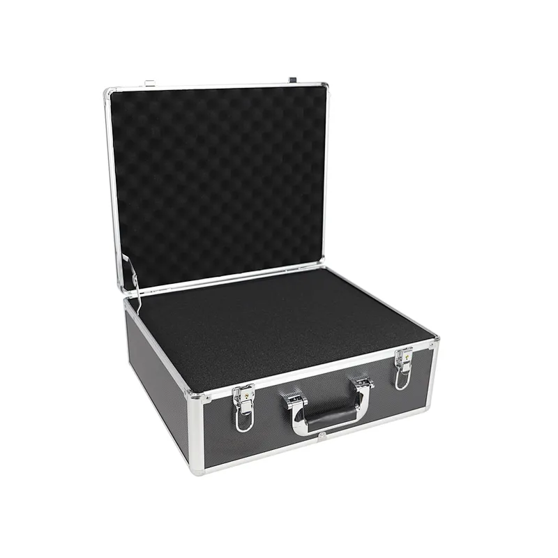Portable Aluminum Hard Case Tool Box Large Black Mens Tool Case Metal Carrying Case