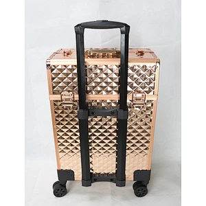 Lockable Professional Makeup Rolling Trolley Organizer Case Aluminum Makeup Case Rolling Makeup Case