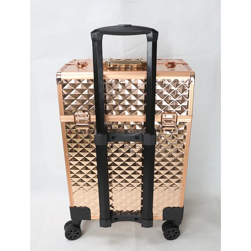 Lockable Professional Makeup Rolling Trolley Organizer Case Aluminum Makeup Case Rolling Makeup Case