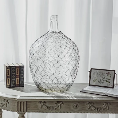 China Made European Style 25L Hand Made Recycled Large Round Big Glass Flowers Vases With Iron