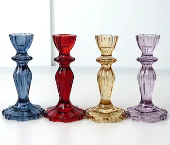 Hot Sale Empty Spray Color Crystal Glass Candle Stick Candle Holder For Candle Making and Decoration Container