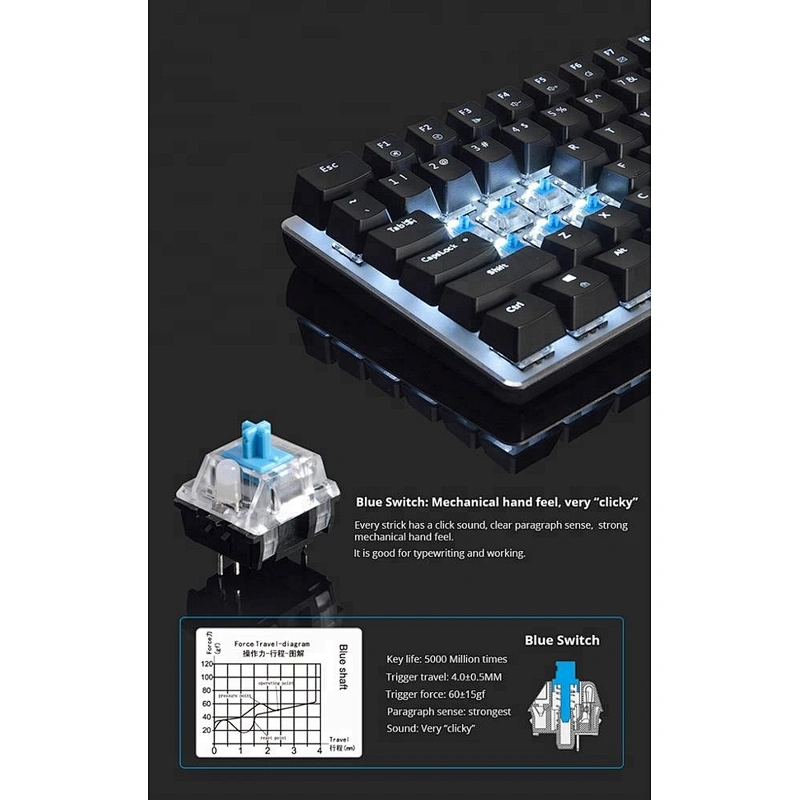 mechanical gaming keyboard wired Russian/English 26 key