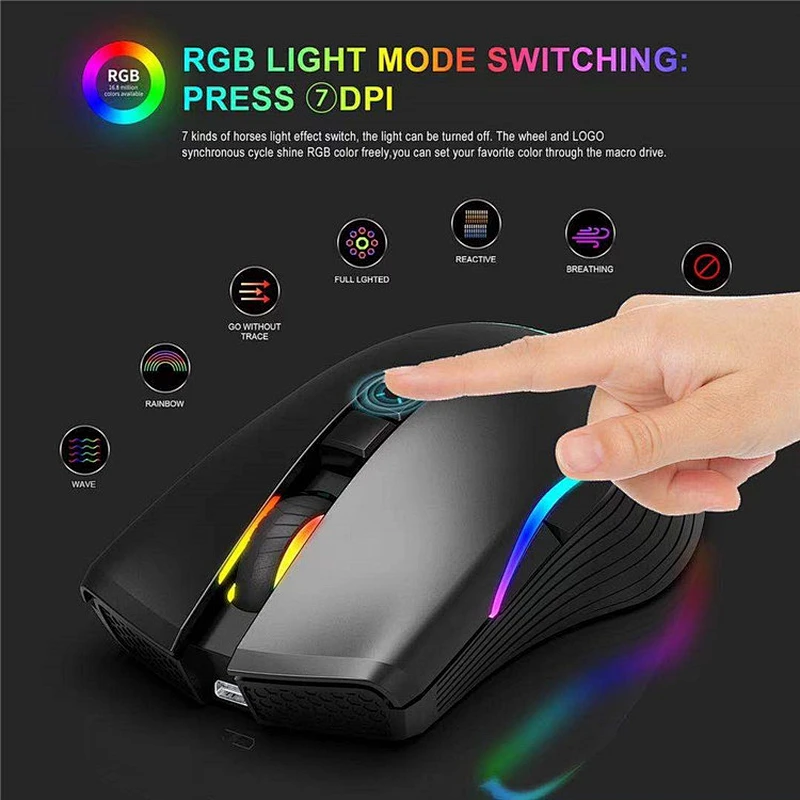 NEW type C 2.4G 2400dpi Wireless 7D Gaming RGB Mouse Rechargable Mouse