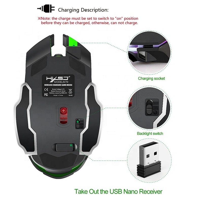 Rechargeable Mouse 6D 2400DPI 2.4G Wireless Gaming Mouse