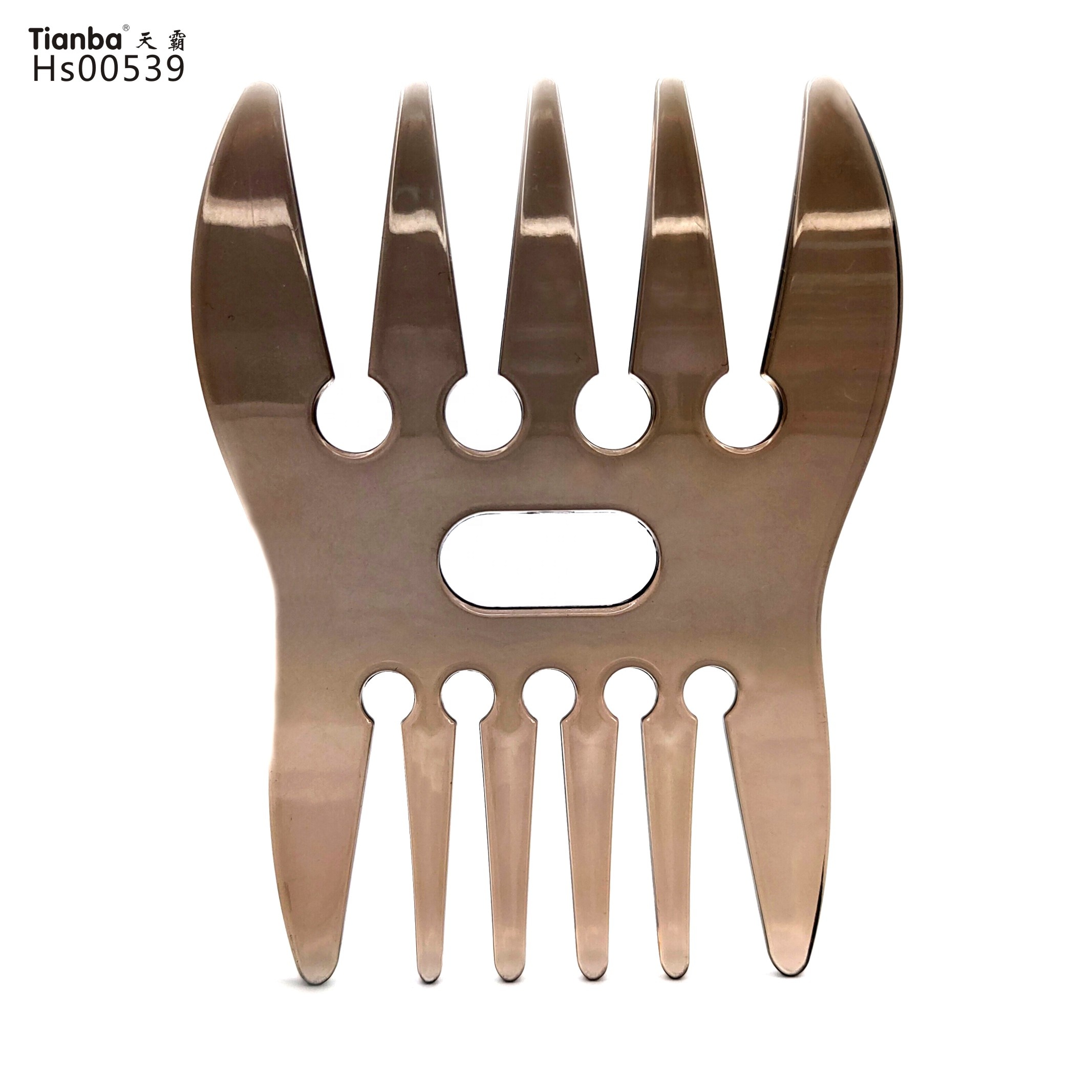 Tianba HS 00539 brown double ended wide prong ABS styling comb 100 by 75mm