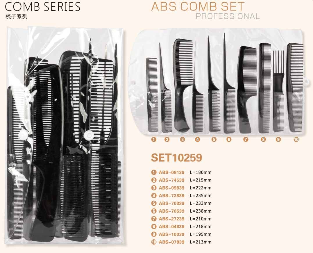 Tianba SET10259 set10259 10-piece abs hair styling comb set