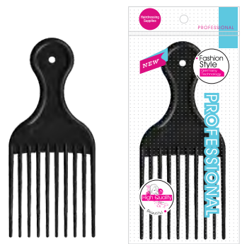 Tianba HS 35039 128mm round-handle hair pick and retail packaging example