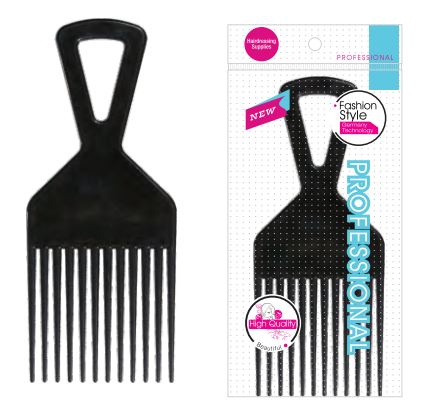 Tianba HS 75939 180mm loop-handle hair pick and retail packaging example