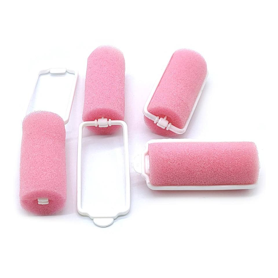 Tianba PS 29522 pink foam hair rollers with plastic fastening frames