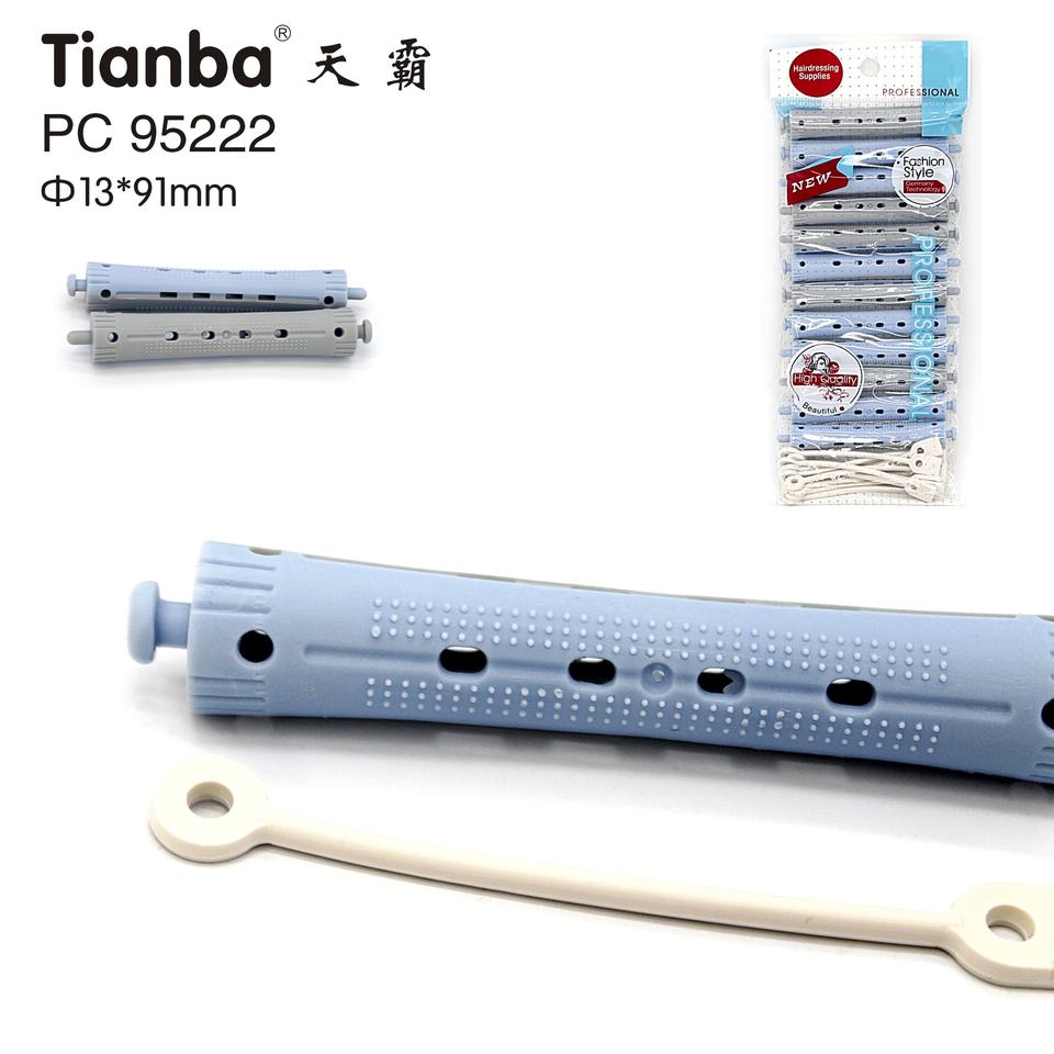 Tianba PC 95222 13 x 91 mm long bi-colour cold wave perm rod with holding band