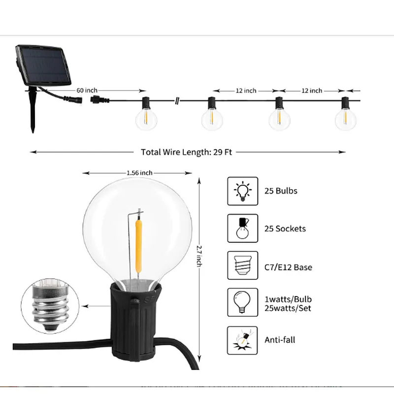 Garden string solar light waterproof 25 LED 9.5M