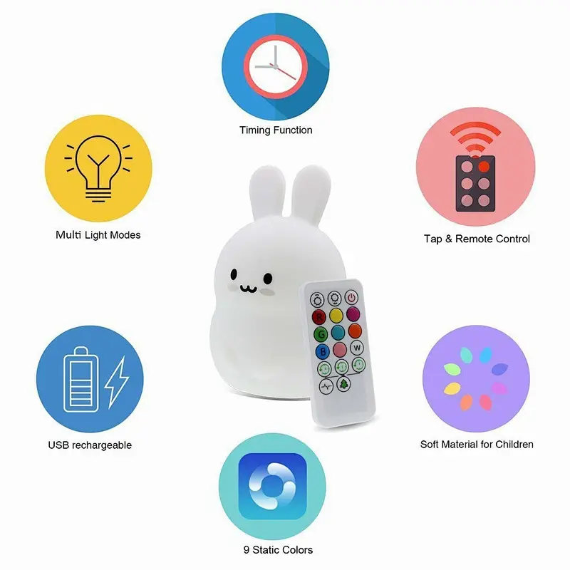 9 color bunny night light