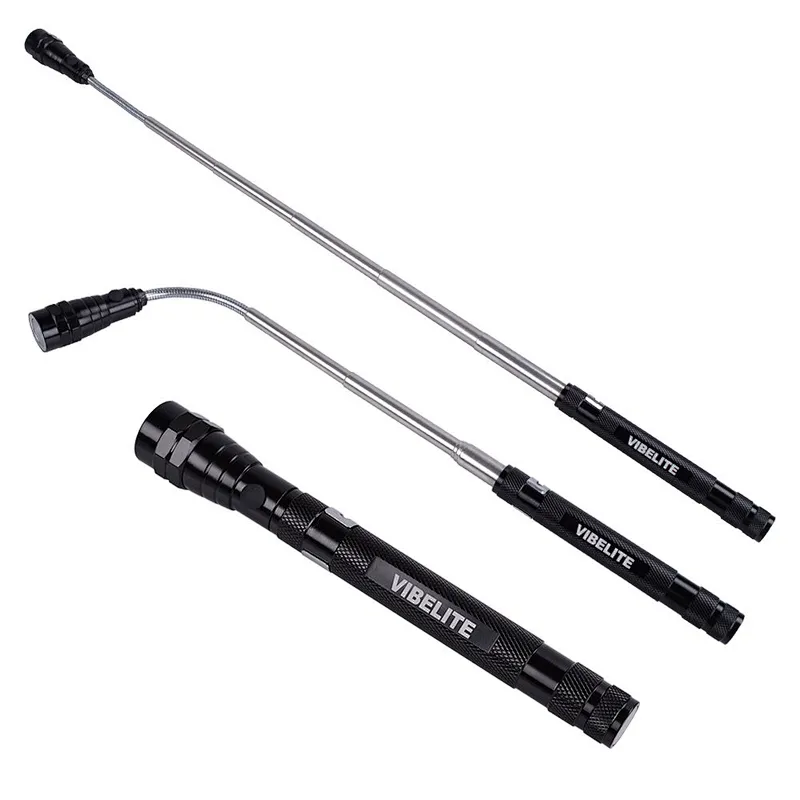 3 LED aluminium alloy magnetic pickup flexible telescoping tool flashlight with hook