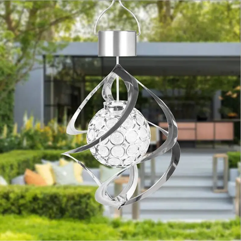 Decorative RGB waterproof IP65 lights LED wind chime spining light hanging solar outdoor light