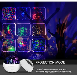Starry light projector lamp 360 degree roating 8 color mode USD cable for baby night lights