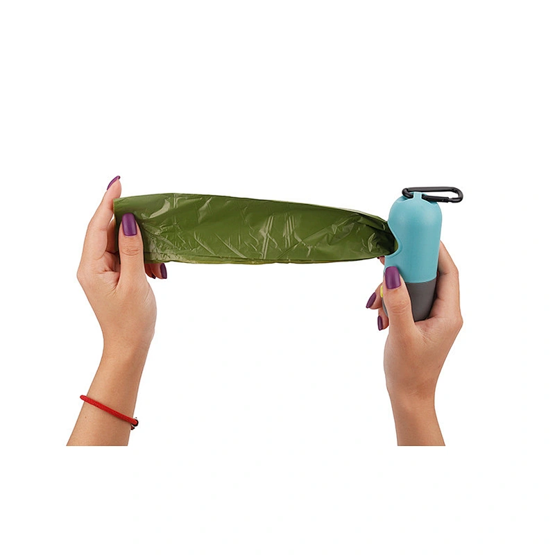 Dog poop bag dispenser flashlight with carabiner clip waste bags holder for dog leash