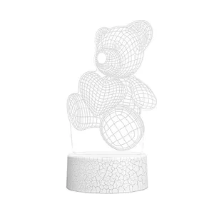 3D Teddy Bear Night Light 16 Colors Change Sleep Lamp Optical Illusion Lamp