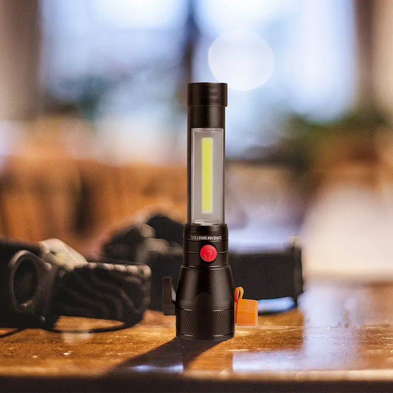 Self-defense security rechargeable tactical T6 torch ultra-strong telescopic LED zoom flashlights & torches With Life Hammer