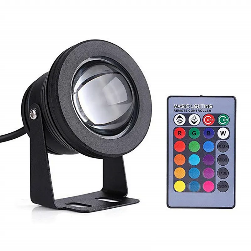 Spotlight 12V 10W RGBW flood light with remote IP68 waterproof dimmable colored led work light