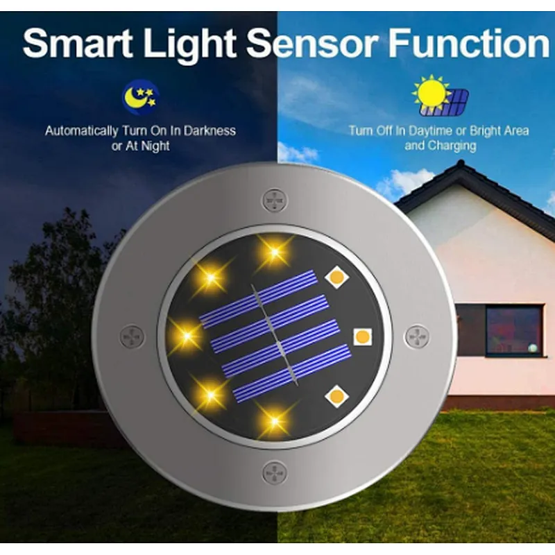 8 LED IP65 ground light landscape light for yard decoration Solar garden light disk outdoor waterproof