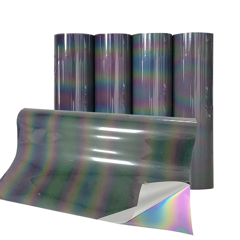 Easyweed reflective rainbow heat transfer vinyl sheets rolls PES htv hot press textile fabric