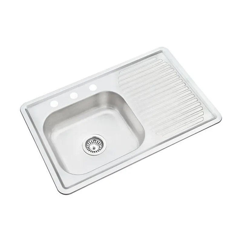 Kitchen Faucet Rectangular Sink with Drainboard Stainless Steel