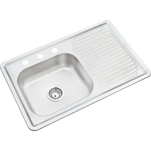 Kitchen Faucet Rectangular Sink with Drainboard Stainless Steel