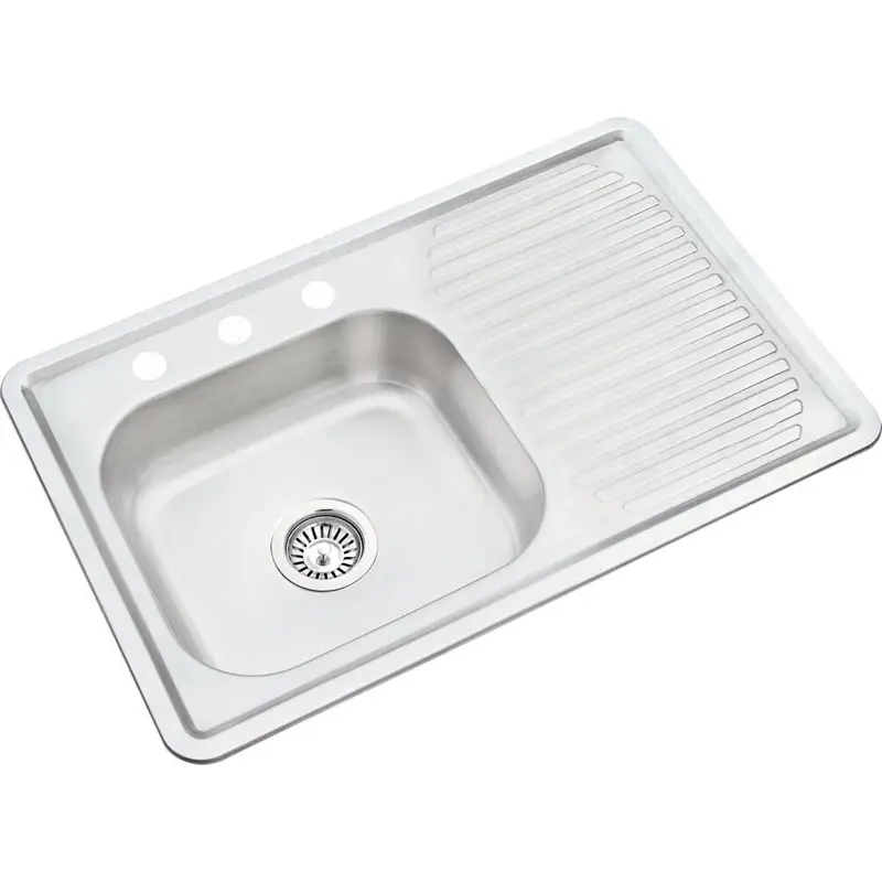 Kitchen Faucet Rectangular Sink with Drainboard Stainless Steel