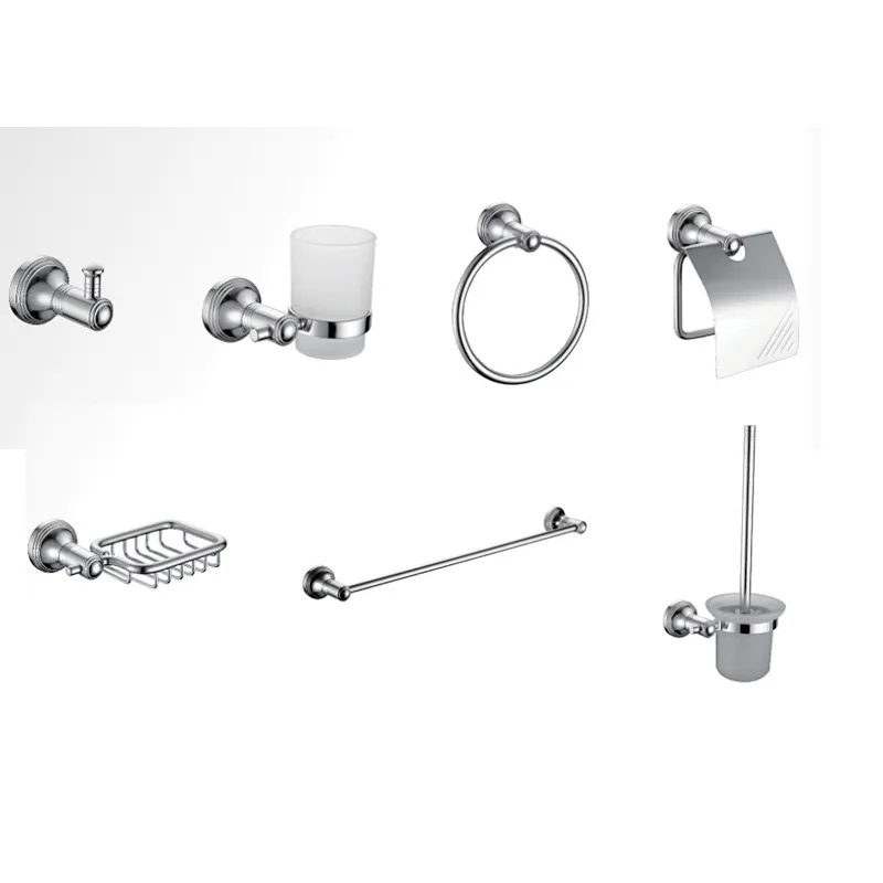 AL  BATHROOM ACCESSORY TOWEL BAR  SOAP BASKET AND HOCK