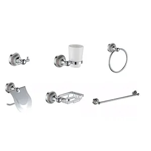 AL  BATHROOM ACCESSORY TOWEL BAR  SOAP BASKET AND HOCK
