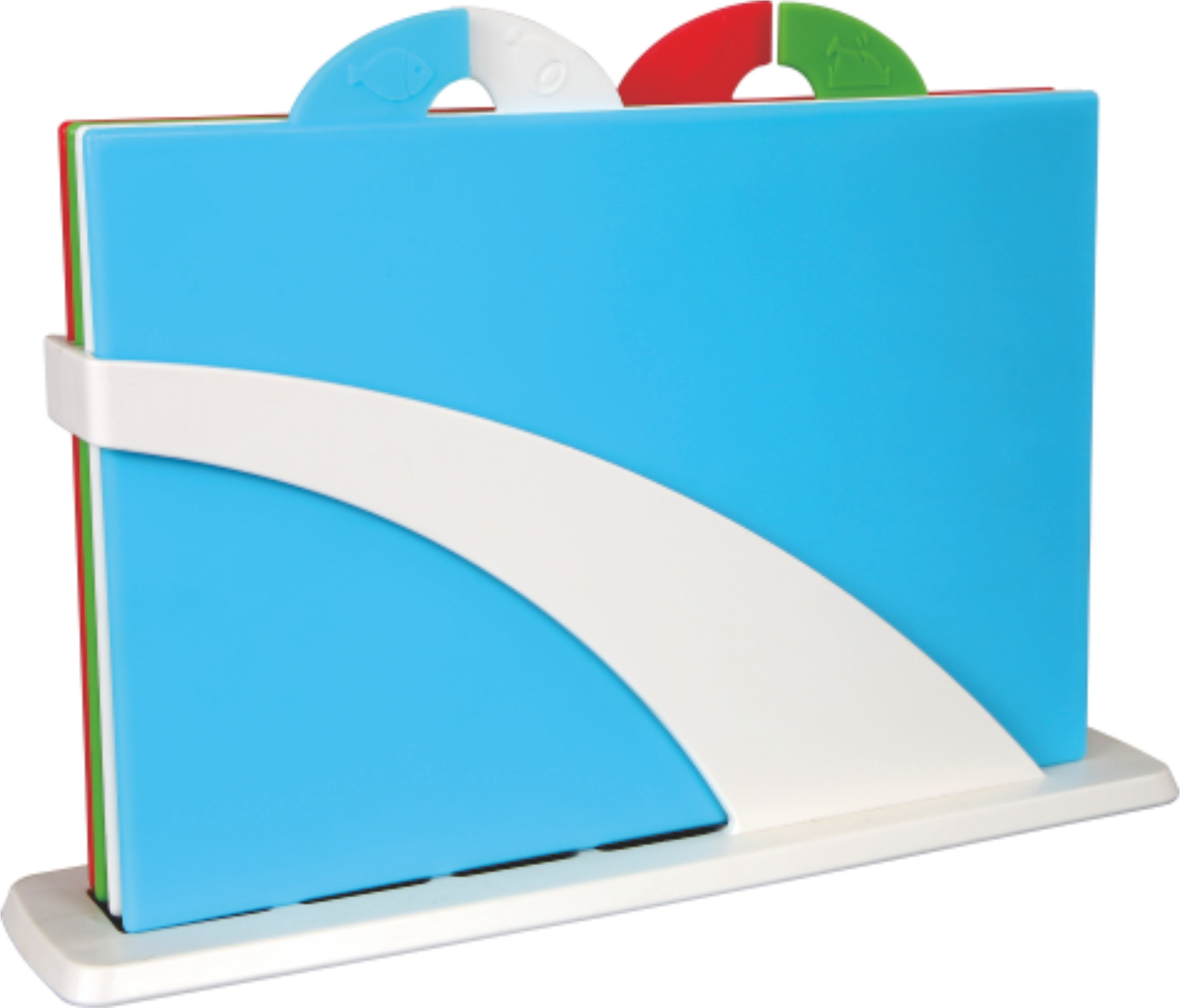 Set of 4 cutting boards with color coded PP chopping board set with stand