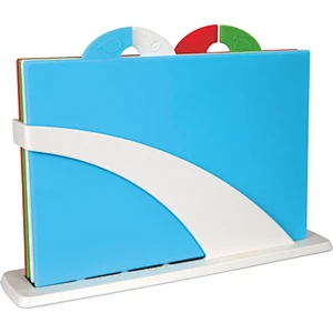 Set of 4 cutting boards with color coded PP chopping board set with stand