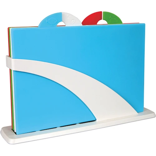 Set of 4 cutting boards with color coded PP chopping board set with stand