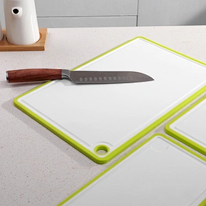 Plastic chopping board with juice grooves for kitchen dishwasher safe small cutting board