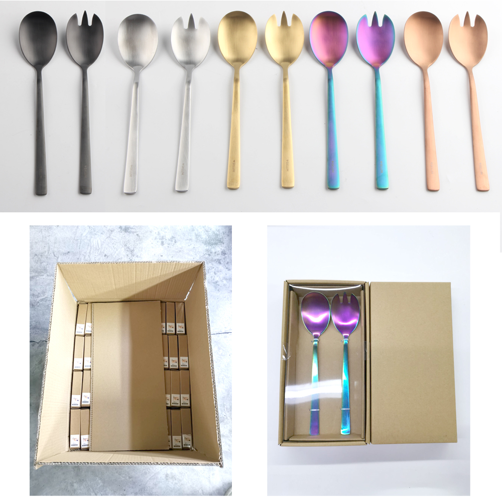 salad set pack in carton silver black gold rainbow and rose gold color kitchen utnesils