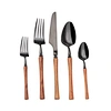 Real wooden handle cutlery set with black